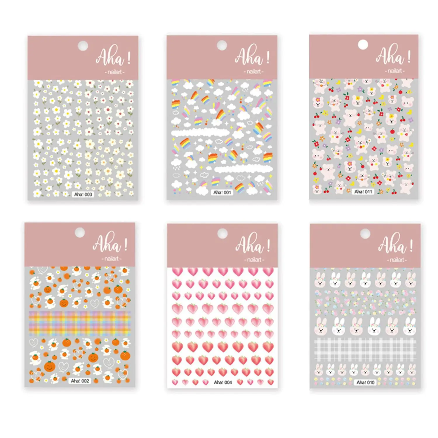 

6 Sheets Multiple Painting Bear Summer Decoration Nail stickers 3D Sticker Cartoon Nail Art