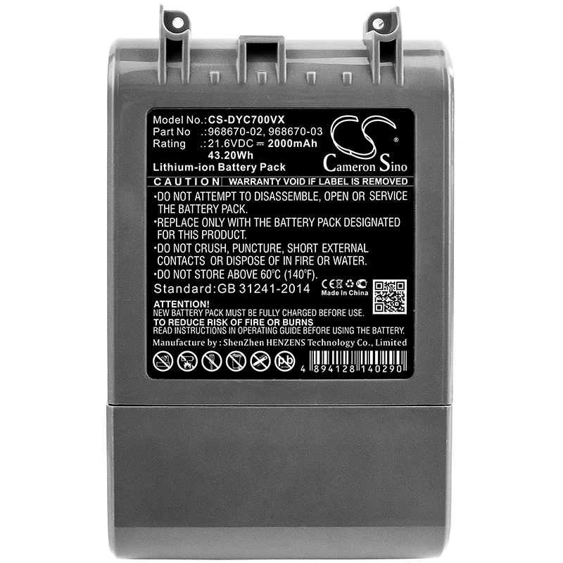 

Cameron Sino 2000mAh Battery For Dyson SV11,V7,V7 Motorhead Pro,V7 Motorhead vacuum,V7 Total Clean,V7 Trigger,968670-02