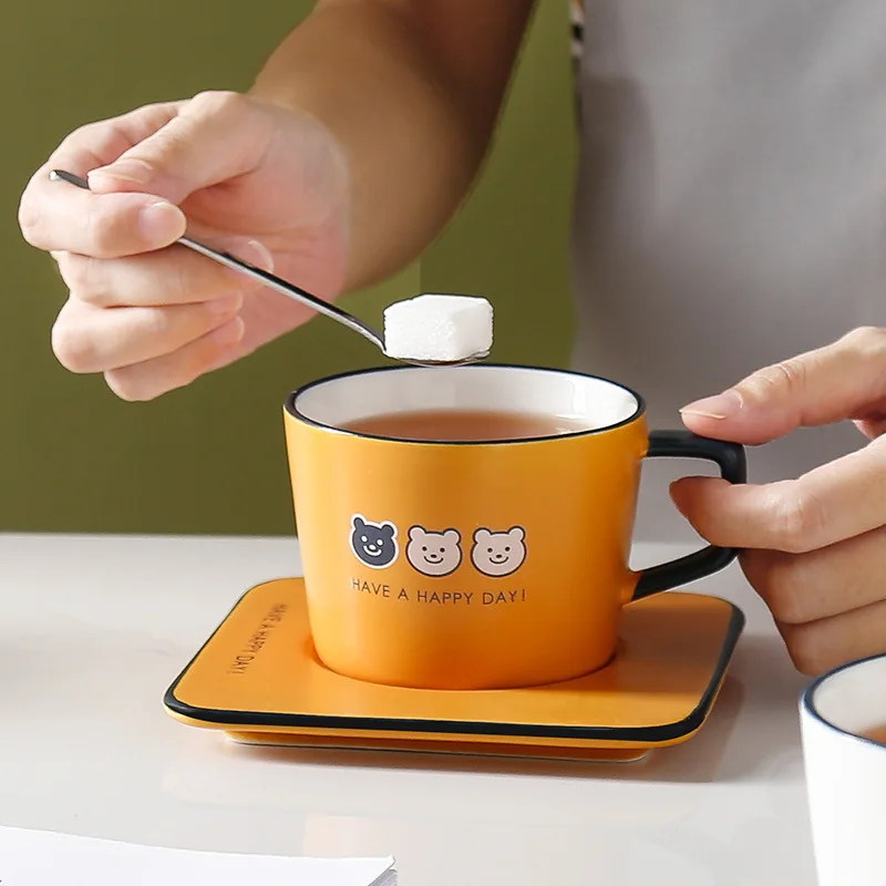 Новый милый мультяшный медведь с ложкой и блюдце в комплекте керамическая