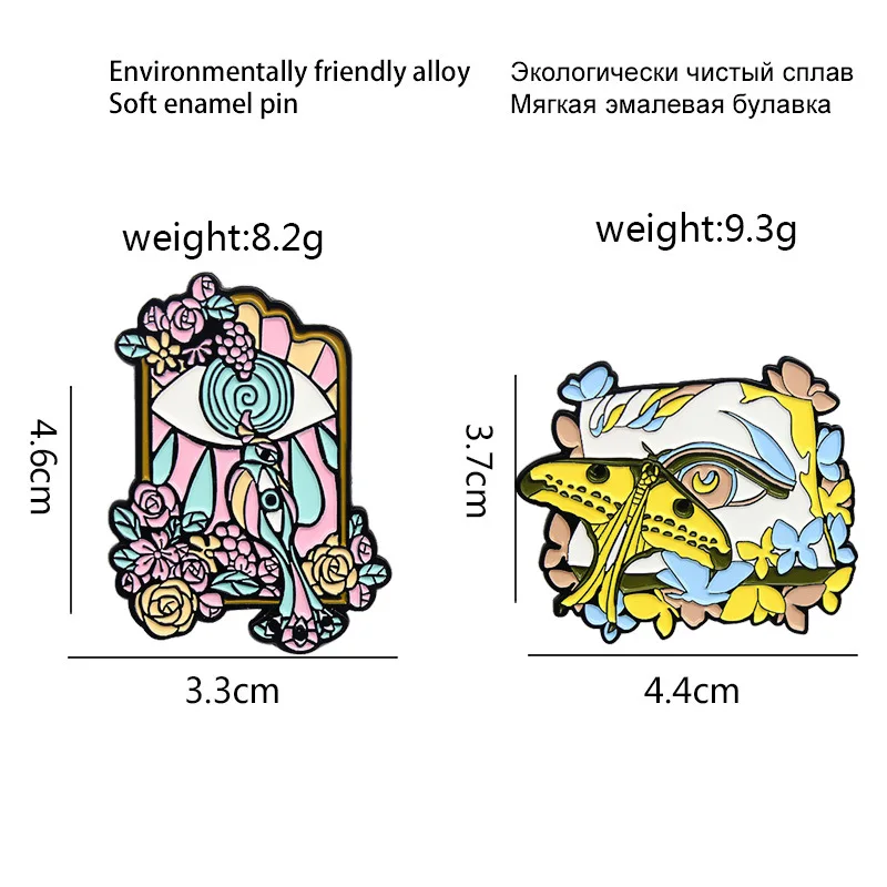 

Creative Butterfly Eye Enamel Pins Window Flower and Peacock Bird Brooches Backpacks Badges Fashion Jewelry Gifts Wholesale