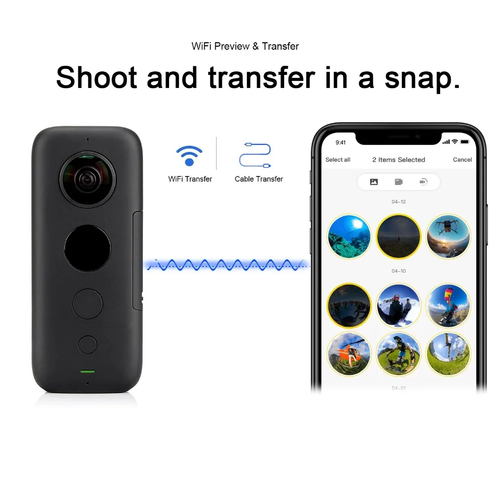 Экшн-камера Insta360 ONE X 360, со стабилизацией состояния, 5,7 K видео в режиме реального времени, WiFi, камера для передачи данных для iPhone