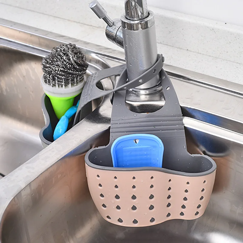 

Home Storage Drain Basket Kitchen Sink Holder Adjustable Soap Sponge Shlf Hanging Drain Basket Bag Bathroom Kitchen Accessories