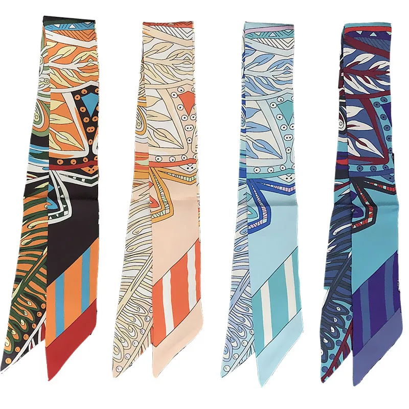 

Fashion Bohemian Leaf Tripe Printed Scarves Lady's Tight Scarves Long Handbag Scarves Wrist Scarves Women's Headscarves