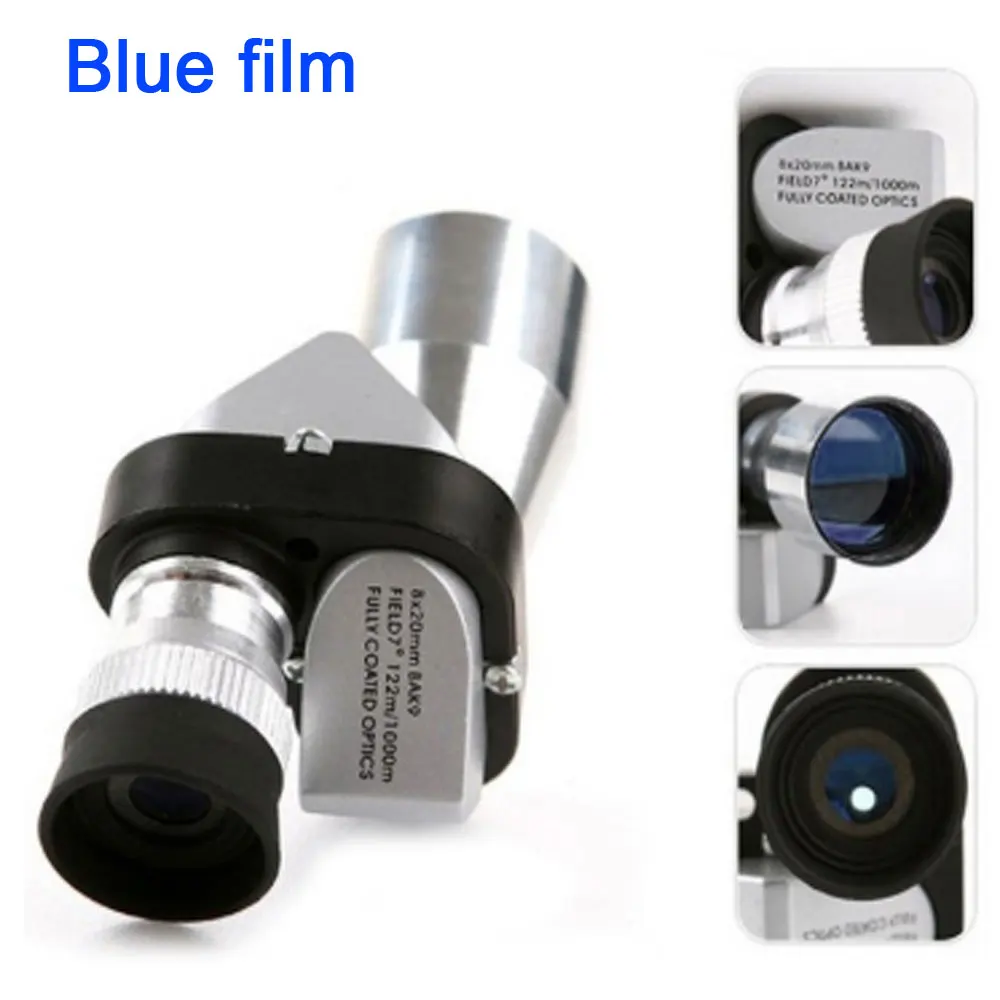 Blue film Карманный телескоп, низкий светильник, монокуляр ночного видения 8X20, оптический монокль spyglass для военного окуляра, объектив для охоты - Цвет: Blue film