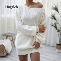 off shoulder knitted sweater dresses for women 2020 autumn winter lantern long sleeve dress ladies casual dress pink white gray