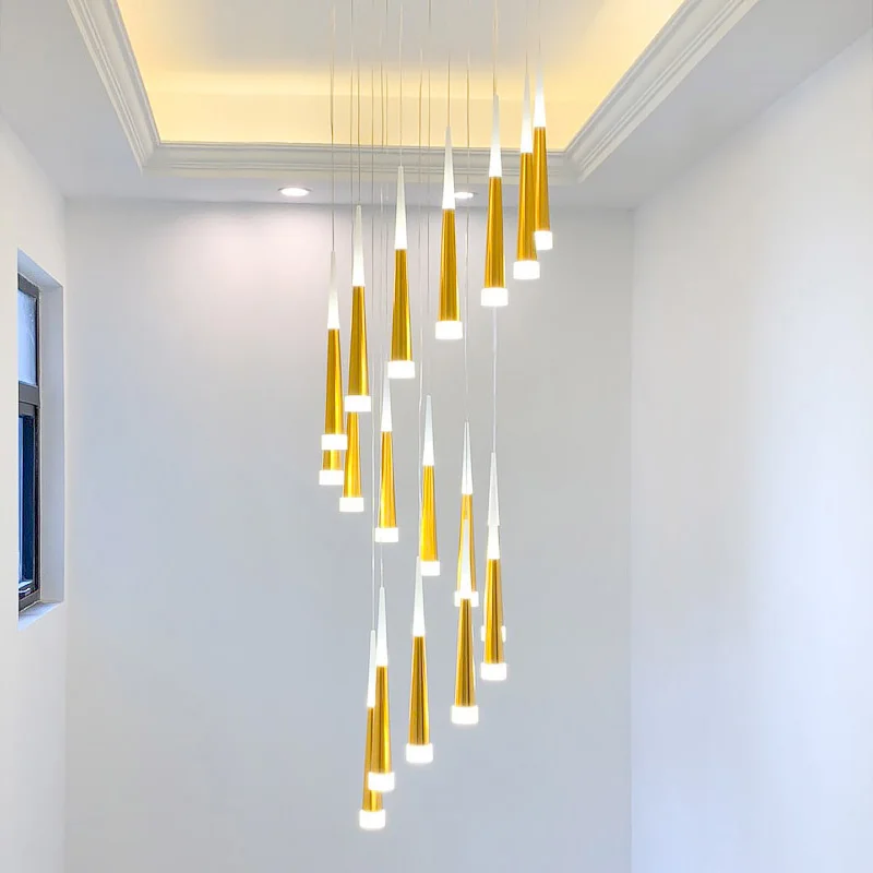 Современная Большая Золотая лестничная люстра освещение для дачи дуплексных