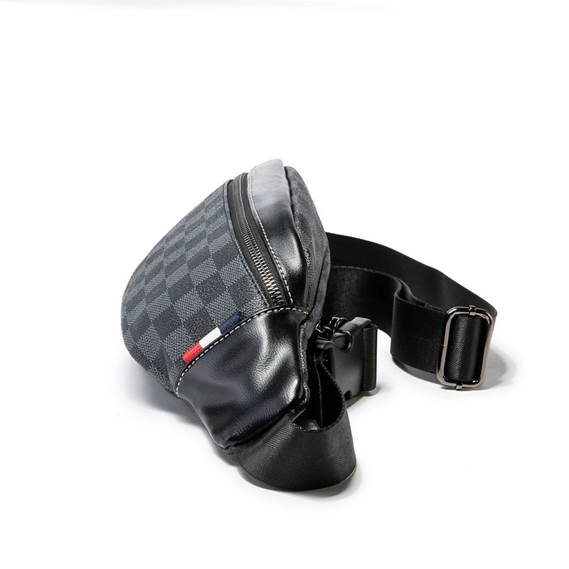 

Men's Waist Pack Lattice Pattern Waist Bag Men Chest Bag Waterproof PU Leather Belt Bag Fashion Fanny Pack