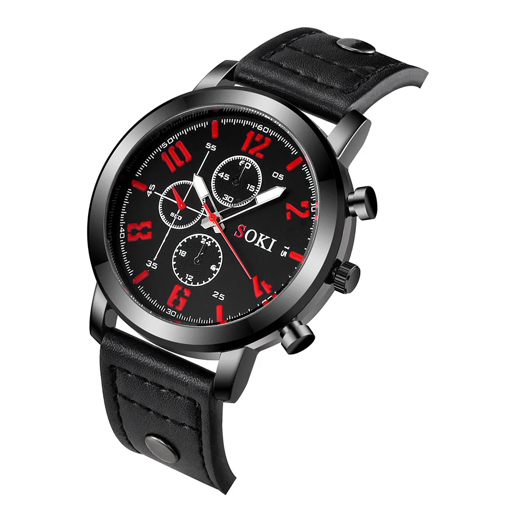 Новинка 2018 модные кварцевые мужские часы с ремешком тремя глазами повседневные