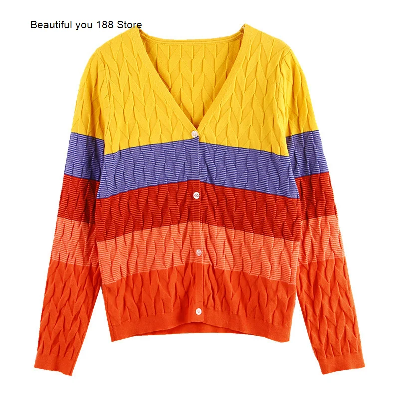 

Кардиган женский тонкий, трикотажный топ с радужным градиентом и полосками, Солнцезащитная одежда, лето 2020