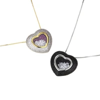 funmode new design quicksand cz pave heart shape pendant for women jewelry accessories link chain broche femme bijoux fn186