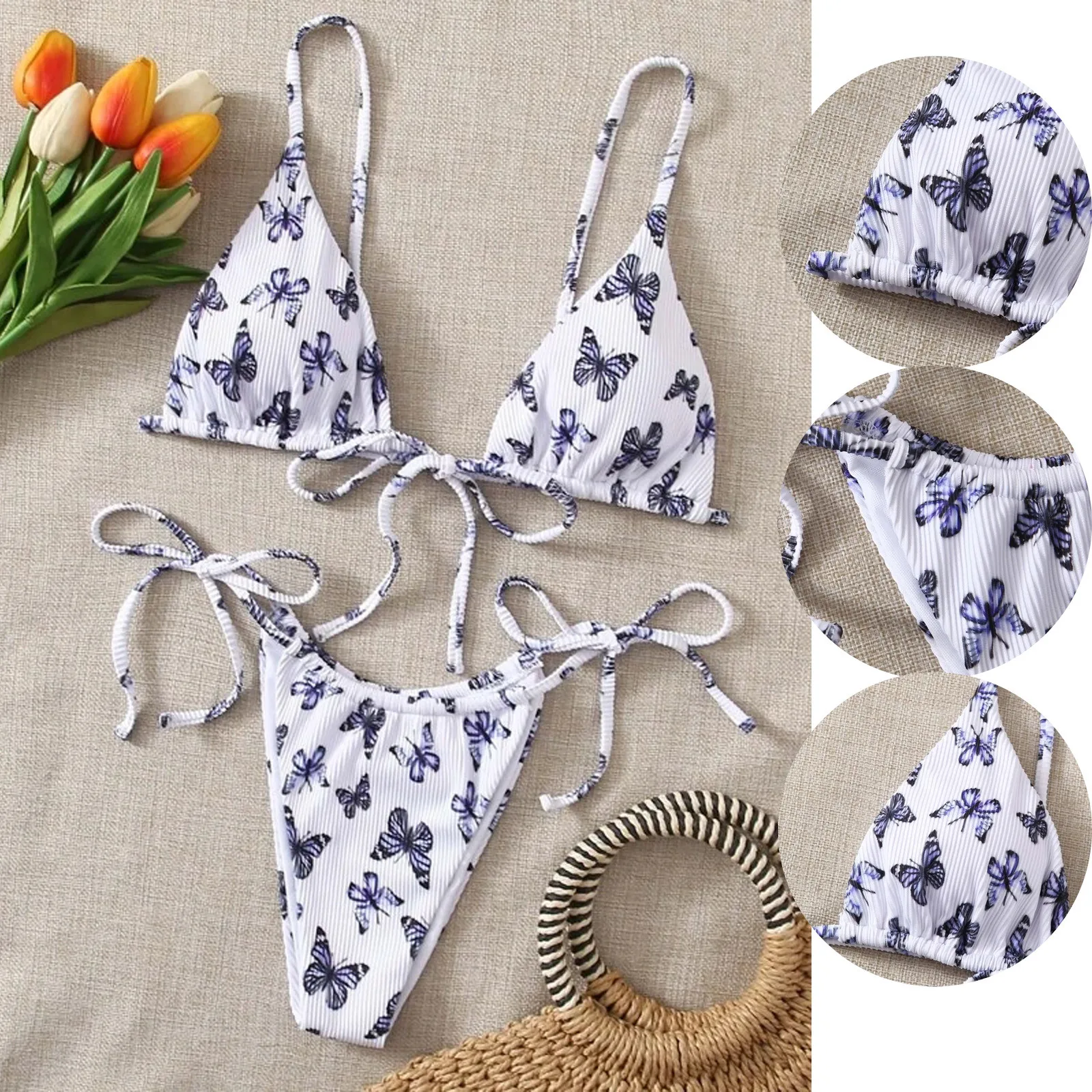 

Summer Women Fashion White Lace Bikini Set Ladies Casual Push Up Swimsuit Beachwear Padded Swimwear Vestidos De BaÃ±o Mujer 2021