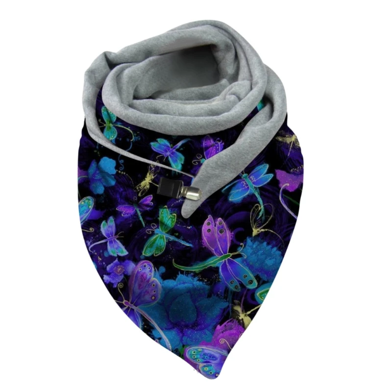 

Women Winter Thicken Warm Oversized Triangle Scarf with Adjustable Clip Rainbow Butterfly Patterns Shawl Wrap Snood Blanket Ponc