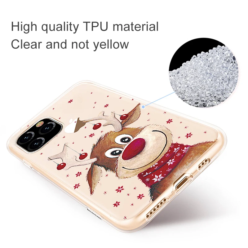 Transparent TPU Phone Case For iPhone 11 Pro Max Christmas New Year Gift Silicone Cover for Cartoon Pattern Capa |