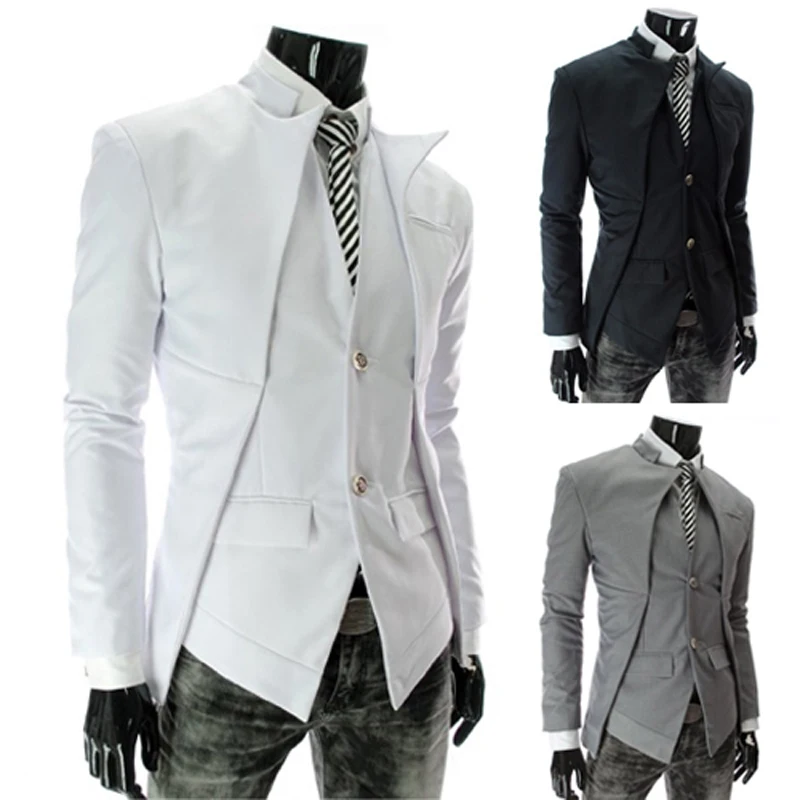 

NEW 2021 Spring Autumn Hot Sale Asymmetric Blazer Fake Two Piece Slim Fit Casual Jacket Gentleman Specials Men's Suits Top