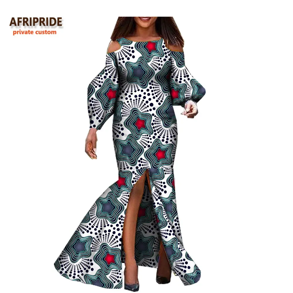 

Afripride, Африканское вечерние еннее вечернее платье для женщин, рукав-фонарик, с открытыми плечами, длиной до щиколотки, женское Хлопковое пла...