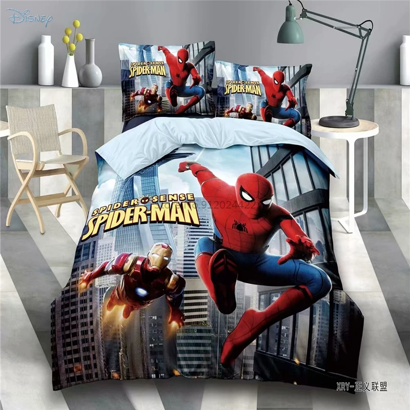 

Spider Man Iron Man Captain America Marvel Character Bedding Set Children Cartoon Duvet Cover Sheet Pillowcase Twin Full Size