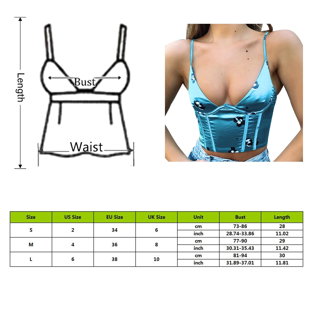 

V Neck Floral Print Tube Crop Top Women Casual Summer Sleeveless Spaghetti Strap Party Off Shoulder Fashion Tank Tops Sexy