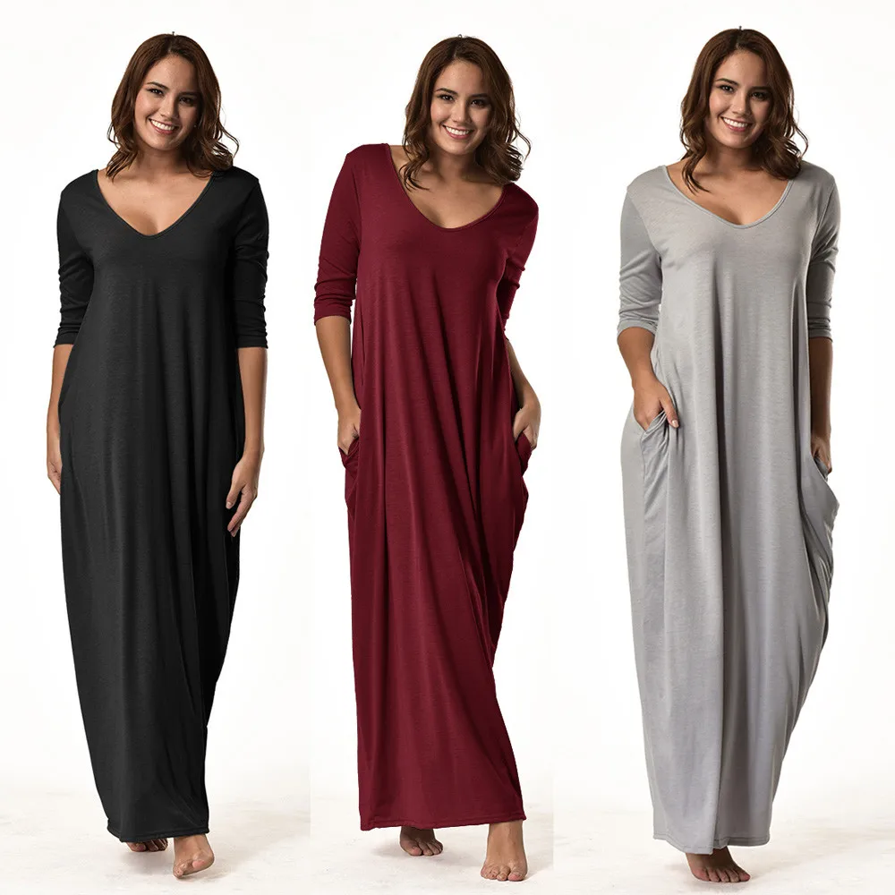 Платье vestido de mujer модные для женщин большие размеры платье 3/4 рукавом v-образным