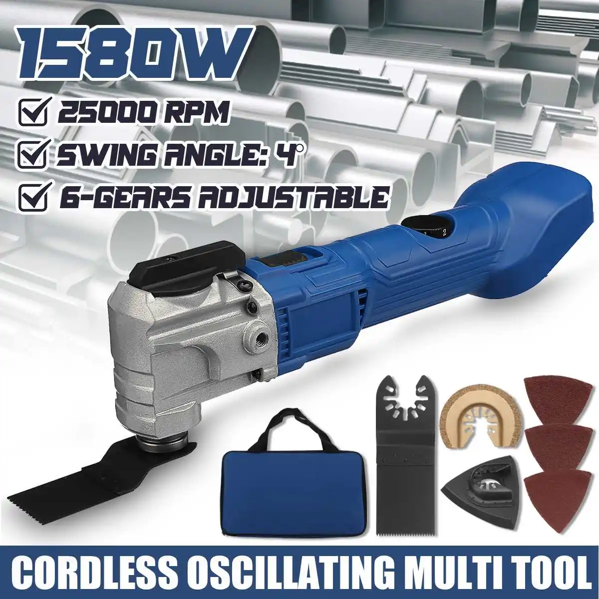 

18V 1580W Cordless Oscillating Multi Tool With Sanding Blade Sandpaper 6 Gears Adjustable Woodworking Tool For Makita Battery