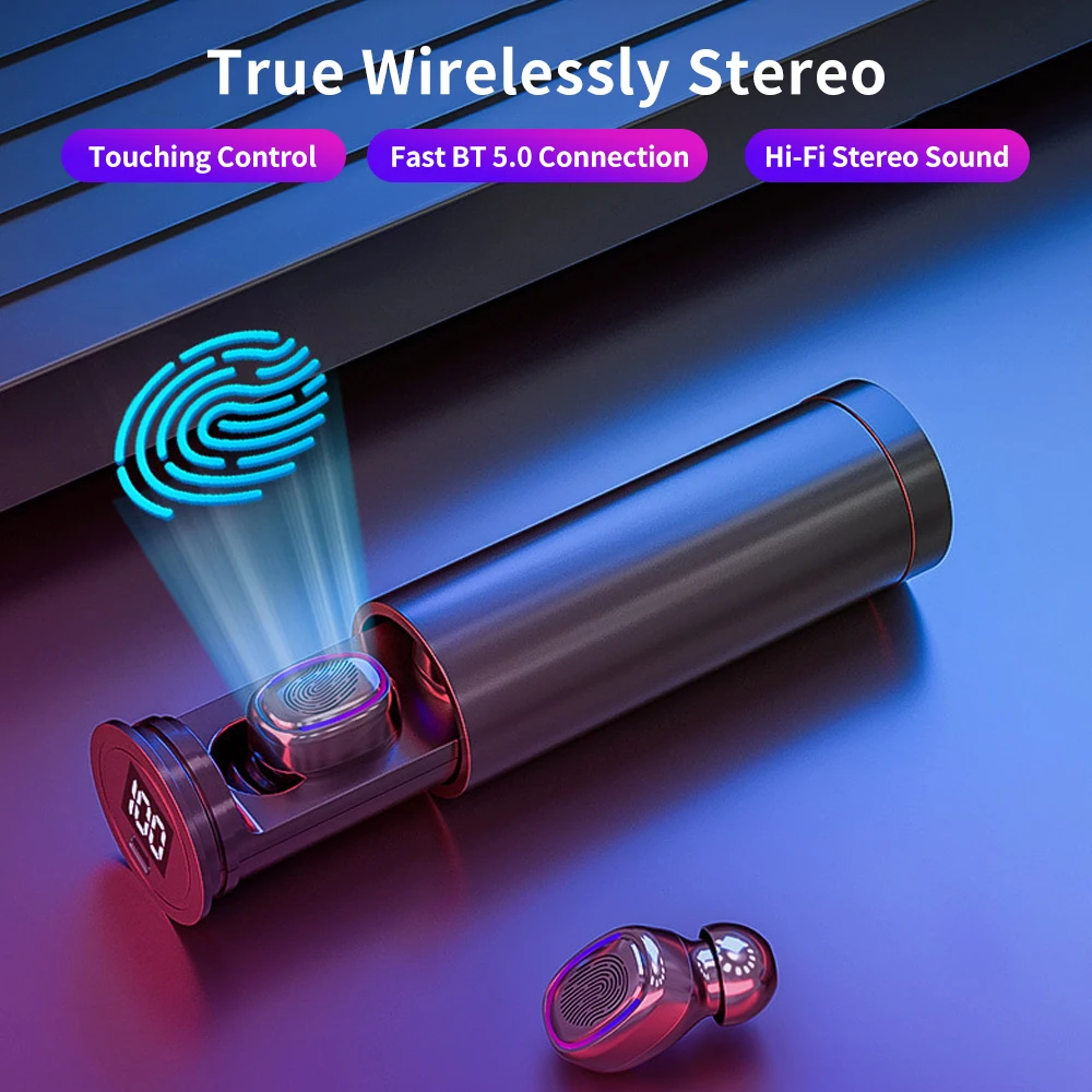 Hi fi стерео звуковые гарнитуры истинные беспроводные с зарядным боксом сенсорное