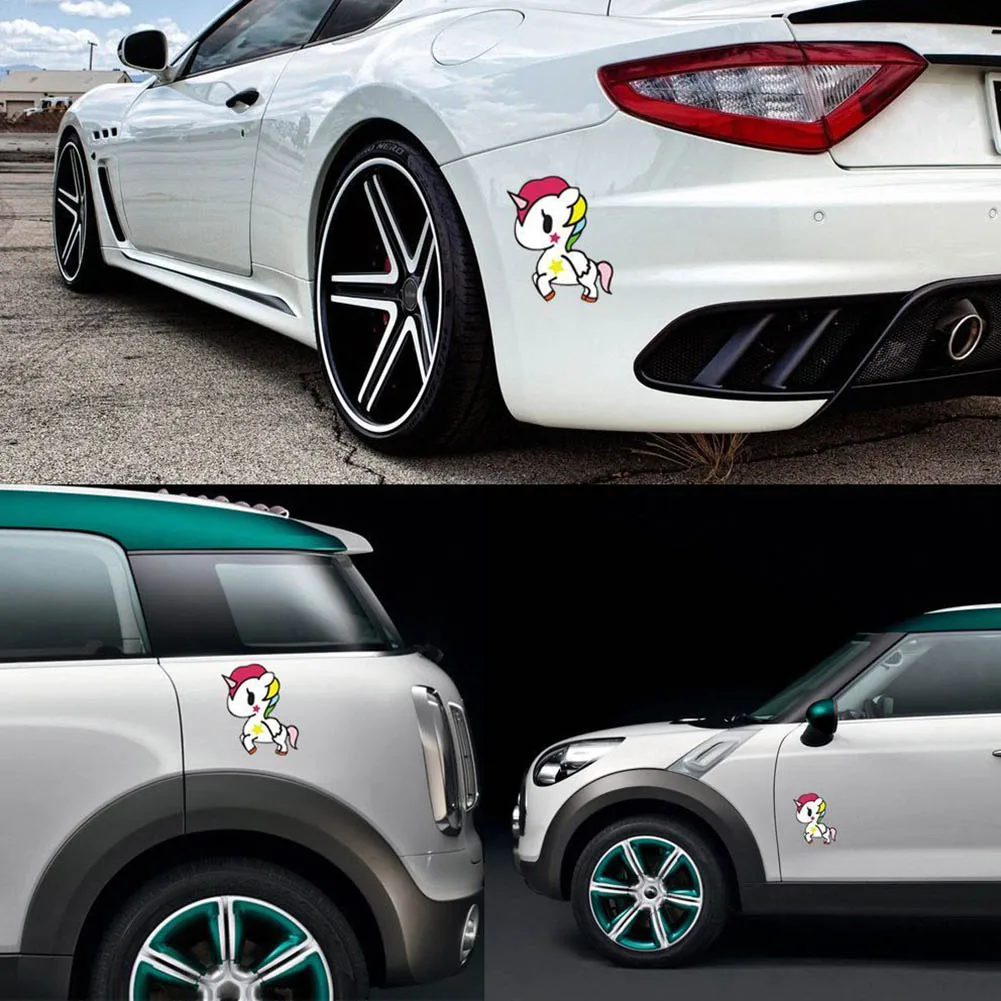 

1pc Cute Cartoon Color Unicorn Car Sticker-13.7CM*11.6CM Reflective Material Car Model Exterior Sticker Auto Style Supplies