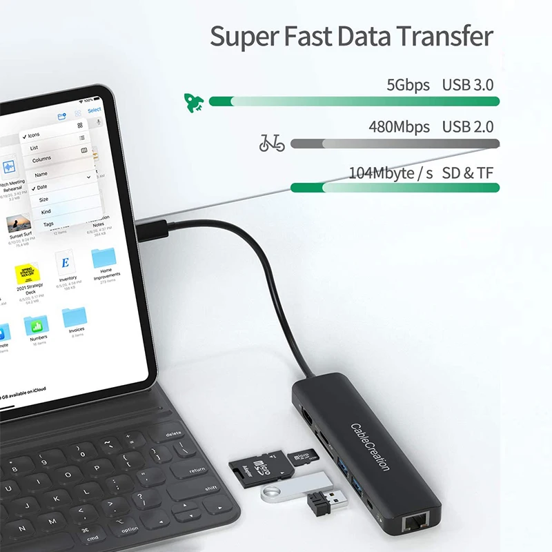 Концентратор USB C 4K 60 Гц CableCreation 7-IN-1 USB-C Многопортовый адаптер типа с HDMI 2 порта 3.0 100