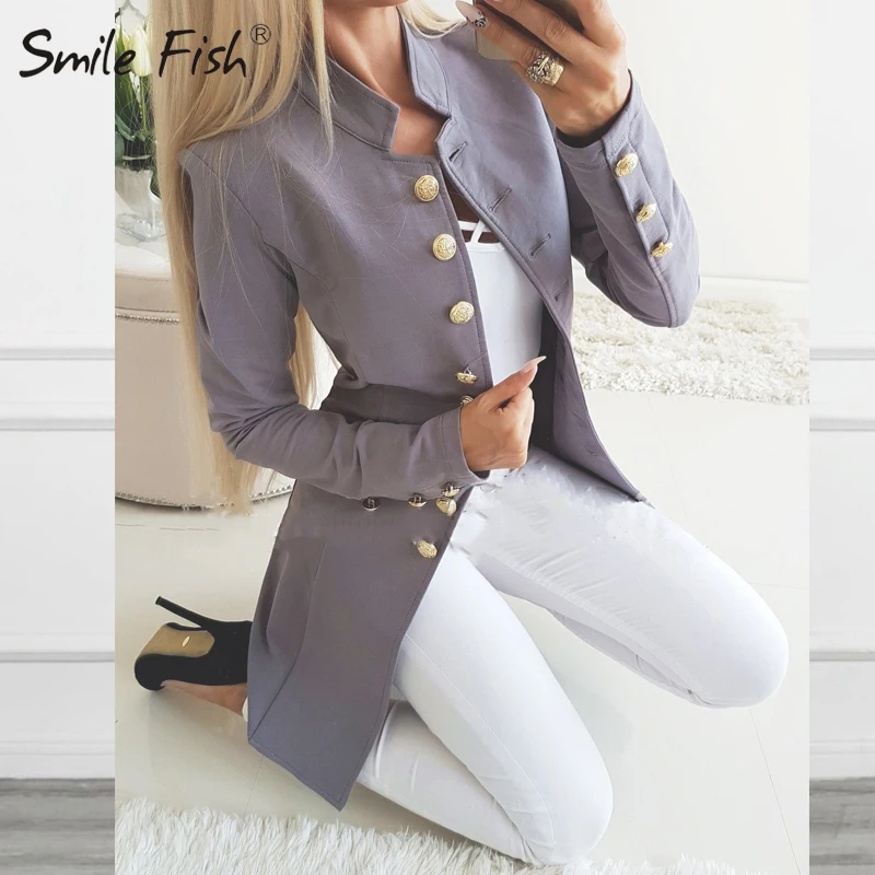 Женское длинное однобортное пальто Офисная модная однотонная приталенная