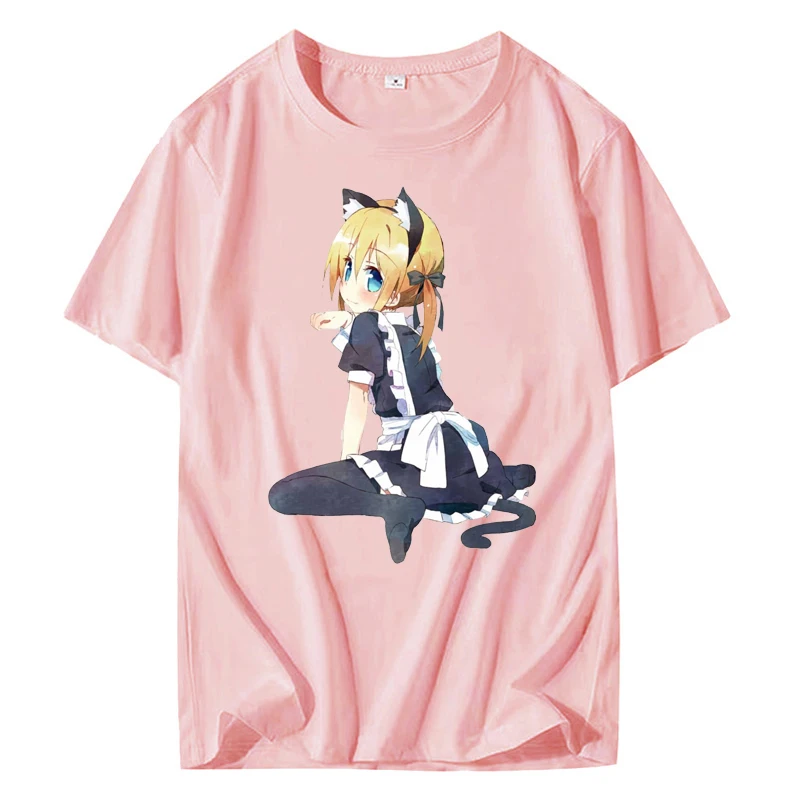 anime shirt Neko Waifu Ahegao Girl T-shirt otaku Senpai Nerdy comics Harajuku cat Japanese manga pop | Мужская одежда