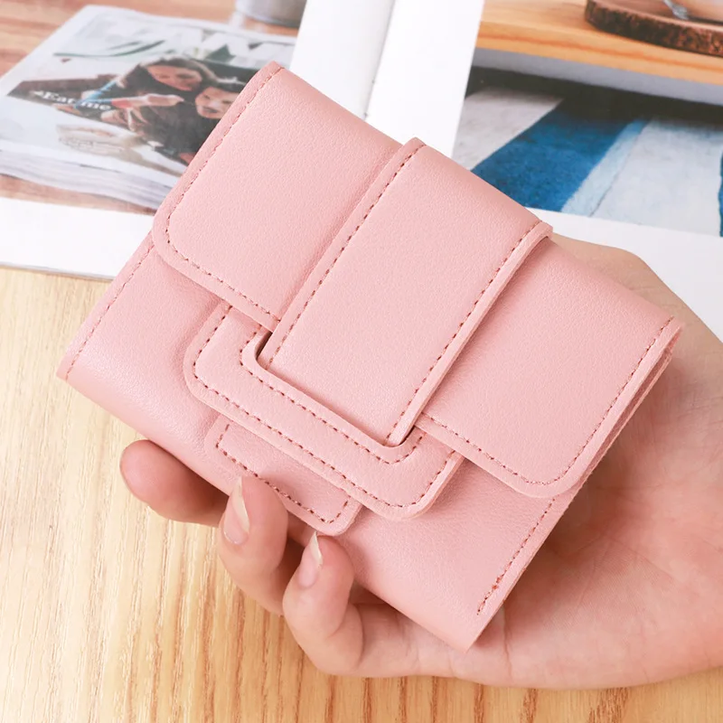 

New Solid Color Wallet Drawstring Coin Purse Ladies Small Money Bag Short Clutch Bags for Women Leather Card Clip porte monnaie