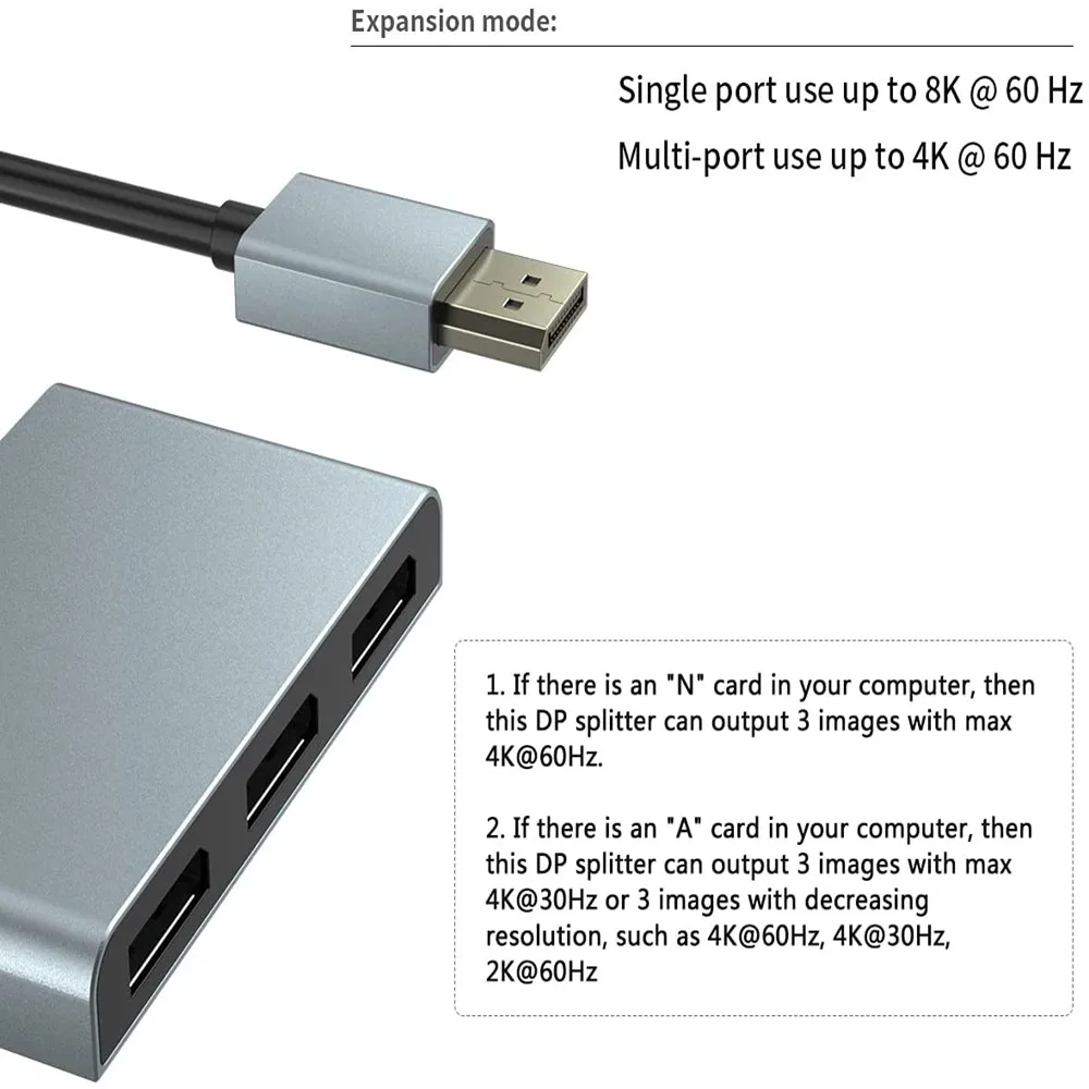 8K@60Hz DisplayPort KVM Splitter DP1.4 to 3 DP Ports MST Hub Multi Monitor splitter (MSTDP123DP) For computer 3*DP Monitor Setup