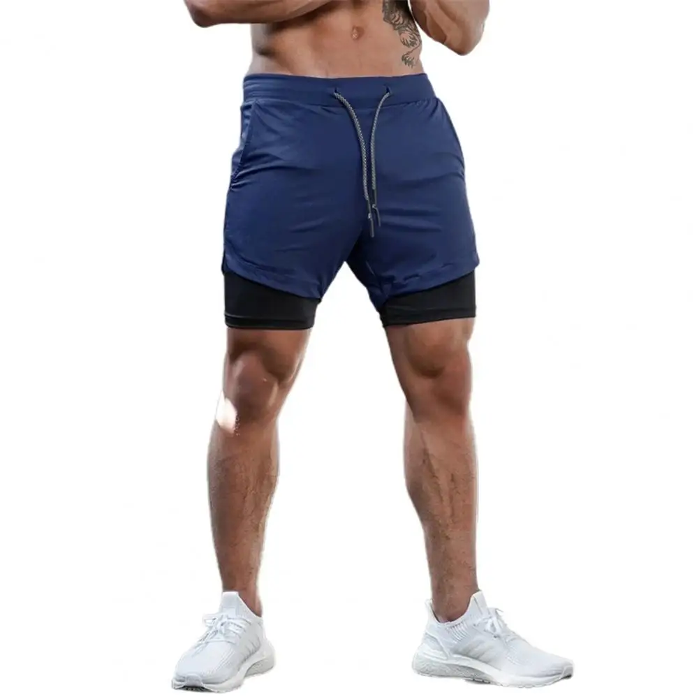 

Men Shorts Double-deck Adjustable Waistband Polyester Highly Elastic Running Shorts for Running шорты мужские Summer 2021