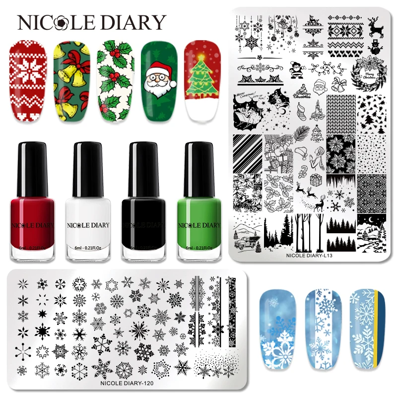 NICOLE DIARY рождественские пластины для штамповки ногтей лак цветок кленовый лист