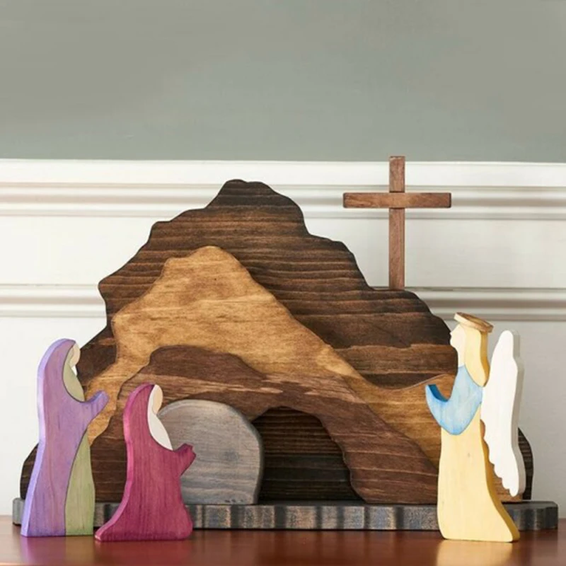 

Easter Resurrection Scene Wooden Decoration Easter Decor Wooden Cross Resurrection Scene Decor Wooden Nativity Set MDJ99