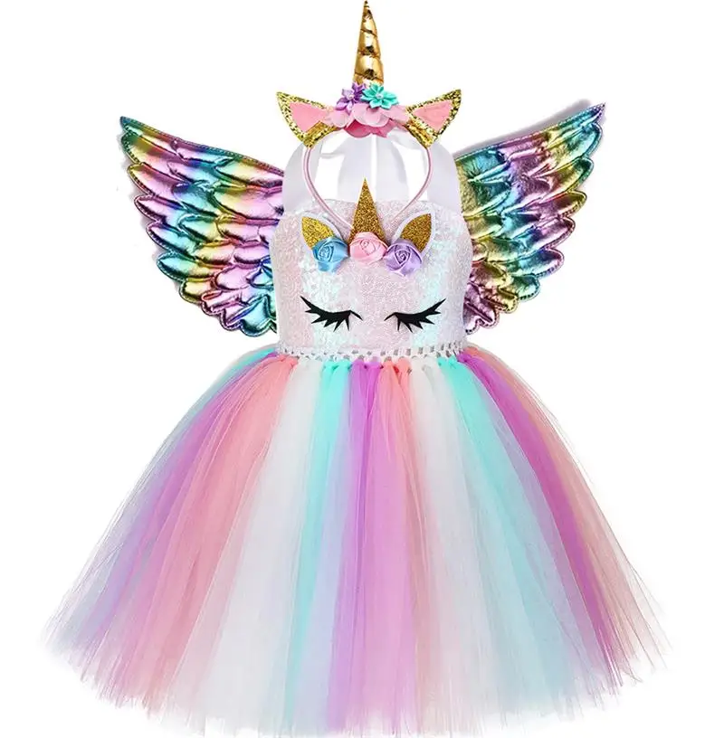 

Summer Girls Dress Kids Clothes Sequin Unicorn Dresses For Girls Party Princess Evening Dress Children Clothing vestidos 2-10Y