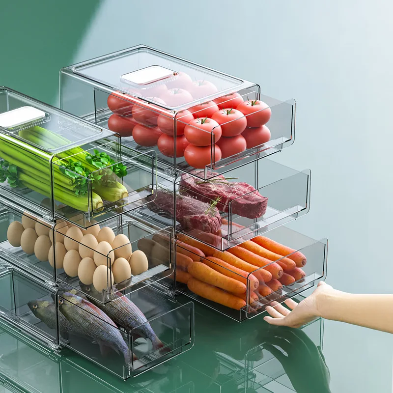 

2021 New Plastic Food Storage Box Kitchen Refrigerator Drawer Type Fresh-Keeping Organizer Bins for Bathroom Storage Accessories