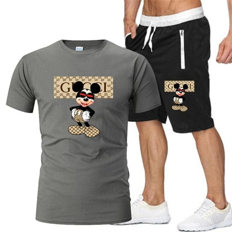 

2021 Hot-Selling Summer T-Shirt Pants Set Casual Brand Fitness Jogger Pants T Shirt Hip Hop Fashion Men's Tracksuits Mickey