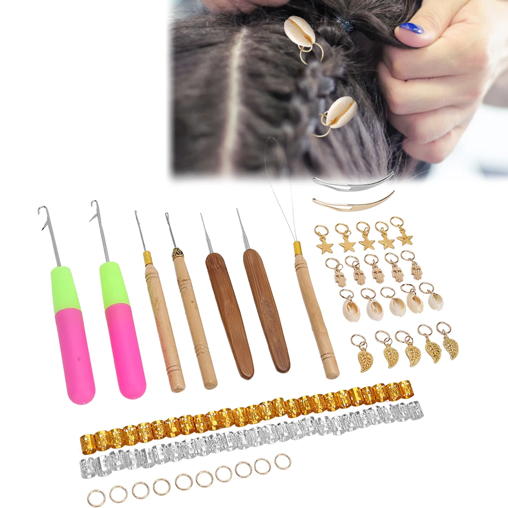 

89pcs Metal Hair Rings Hair Braid Rings Dreadlocks Needle Crochet Hook Hair Styling Tools