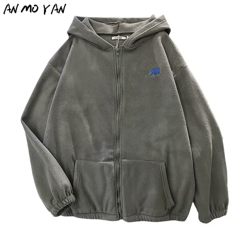 Winter Women's Hoodie Tops Autumn Korean Fashion Animal Embroidery Printing Loose Plush Zipper Sweatshirt