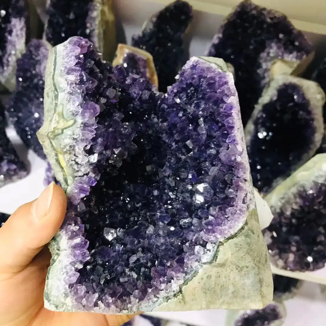 Натуральный аметистовый камень геодовый кристалл кластер домашнее украшение