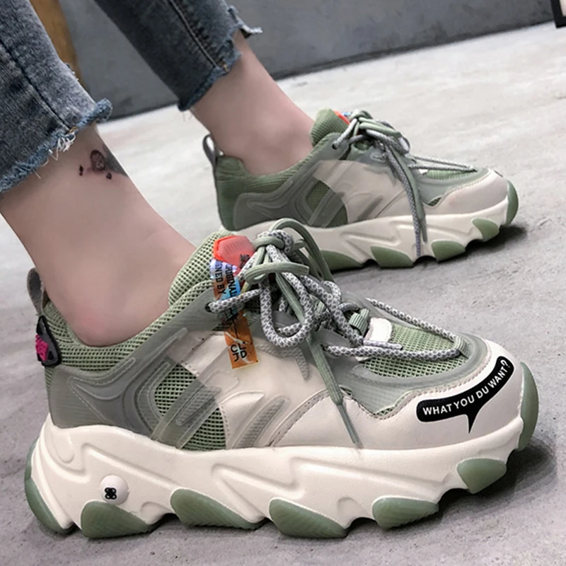 

2020 Women Chunky Sneakers Vulcanize Shoes Korean Fashion New Female Platform Thick Sole Running Casual Comfortable Shoe Woman