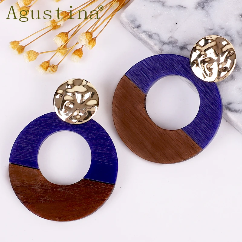 Женские Висячие серьги из смолы и дерева ювелирные изделия новые синие модные