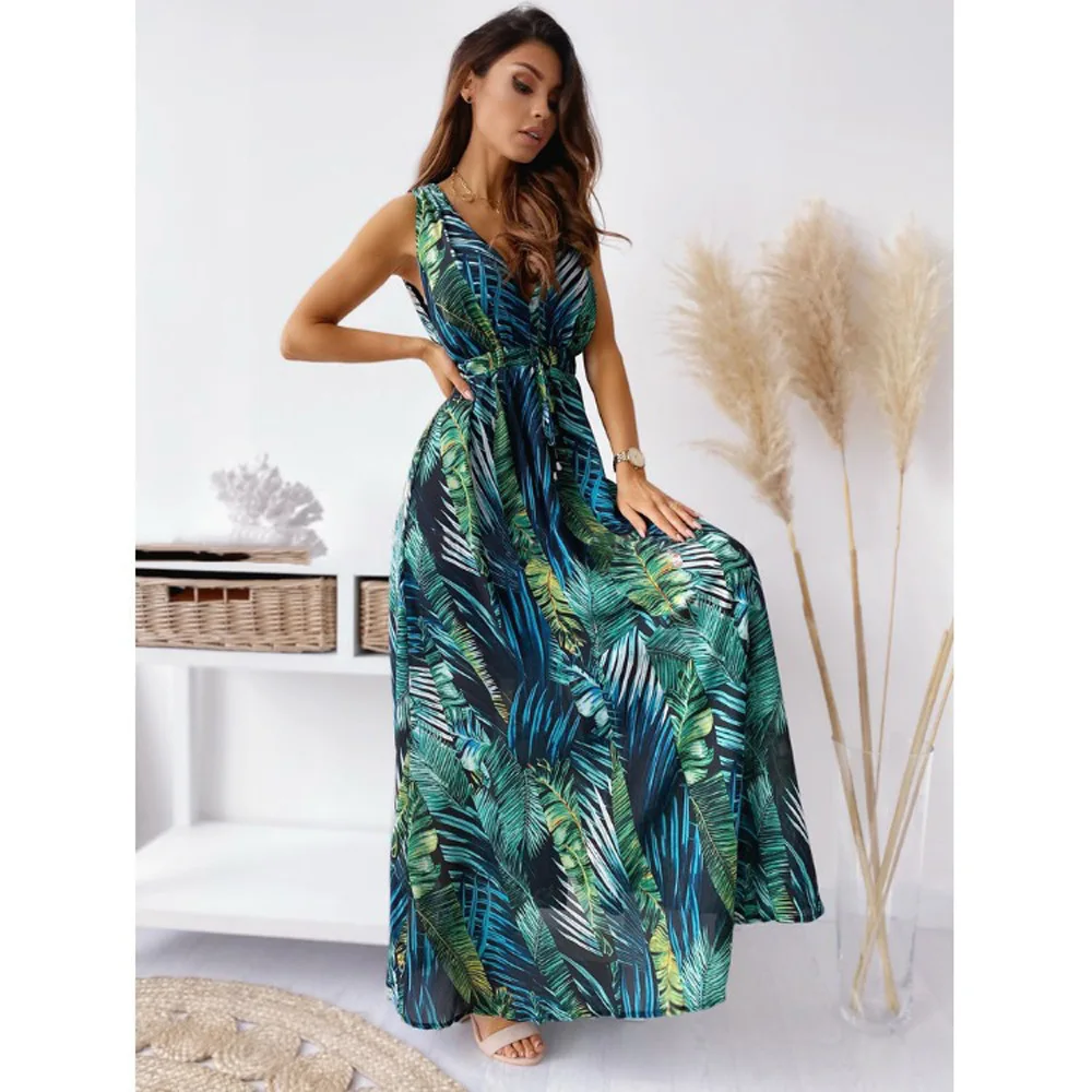 

Printed Halter Strap Long Dress Women 2021 Summer New Fashion Casual Sexy Dress