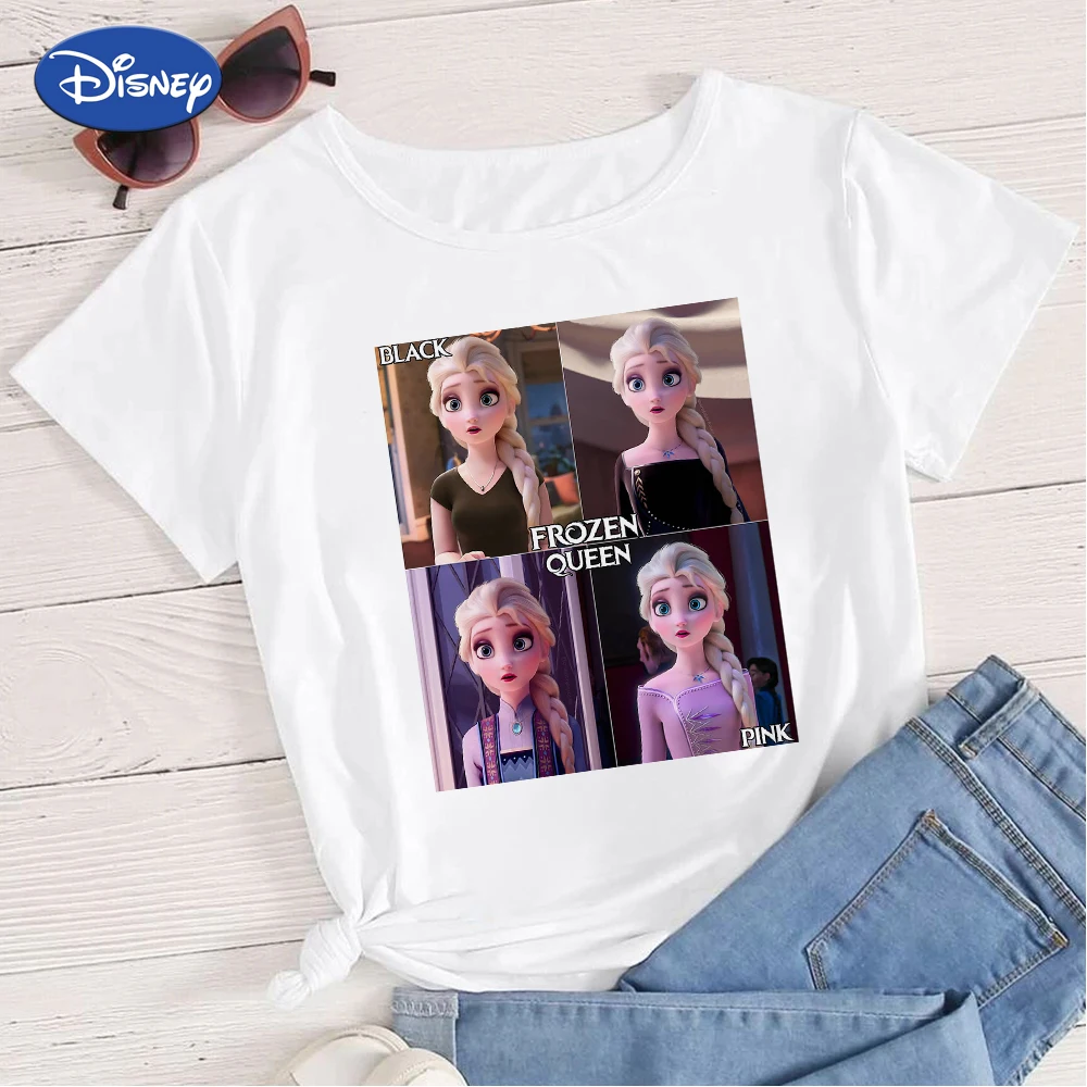 

Disney Frozen Series Women Tshirt Nimation White Short Sleeve Elegant Elsa Variety Of Clothing Graphic Printed Tshirts Trendy