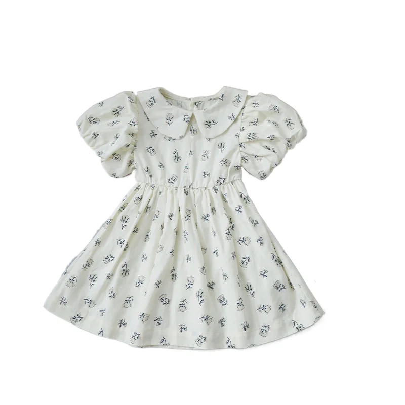 

Baby Girls Sweet Floral One Piece Dress Korean Children Casual Dresses 2021 Summer White Frock Loose Baby Girls Summer Clothing