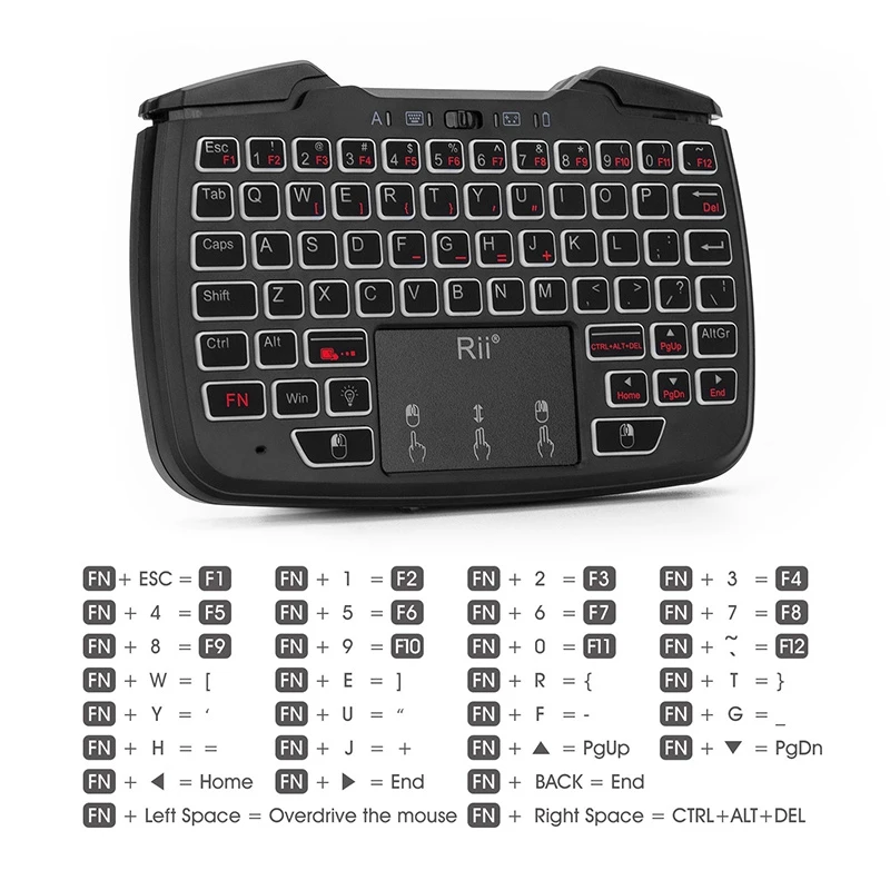

Rii RT707 Game Controller Mouse Keyboard Combo 2.4GHz Wireless Gamepad Keyboard Touchpad with 62 Keys for Window Android PS3