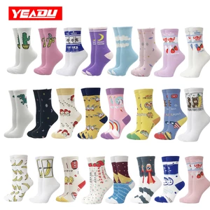 Женские длинные носки Yeadu в стиле Харадзюку, милые мягкие хлопковые кавайные забавные японские носки с бананом, КАКТУСОМ, луной, молоком, единорогом, подарок для девушек