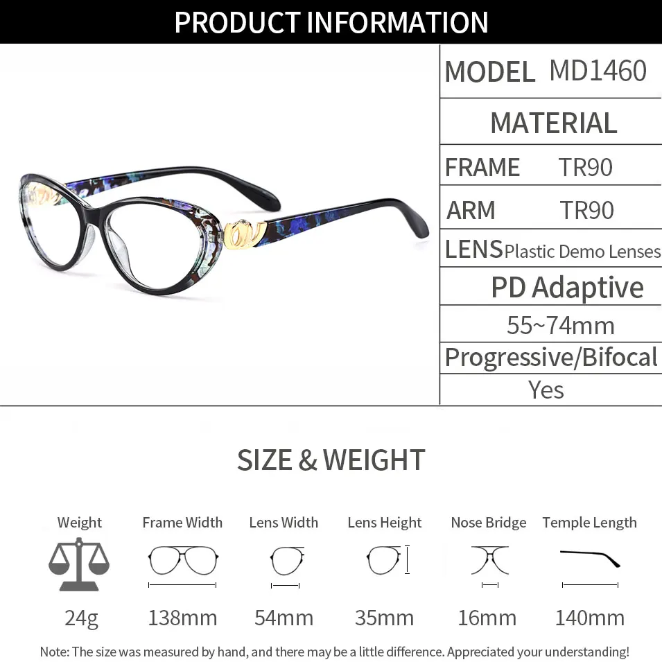 

CICCOLINI Women Cat Eye Style Glasses Frame Ultralight Plastic TR90 Stylish Female Myopia Prescription Eyeglasses Frame MD1460