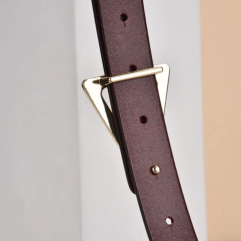 

Luxury Genuine Leather Leather Belts High Quality Triangle Metal Buckle PIn Waist Belt Fashion Matching Dress Jeans Waistband