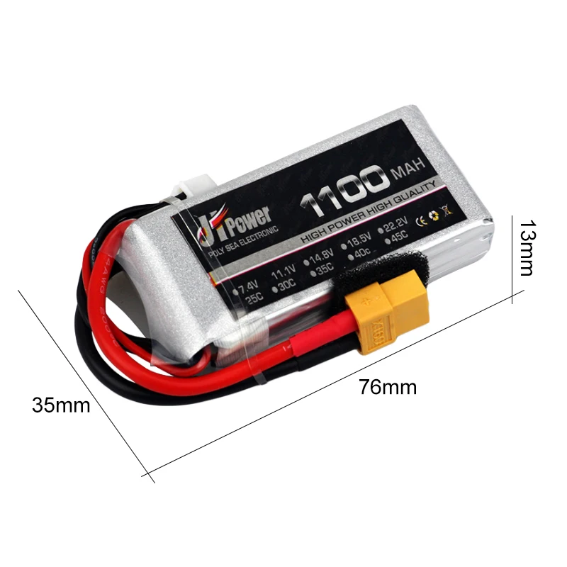 

New Arrival JHPower 7.4V 1100mAh 2S 25C Original Rechargeable Lipo Battery with XT60 Plug for RC Model Drone