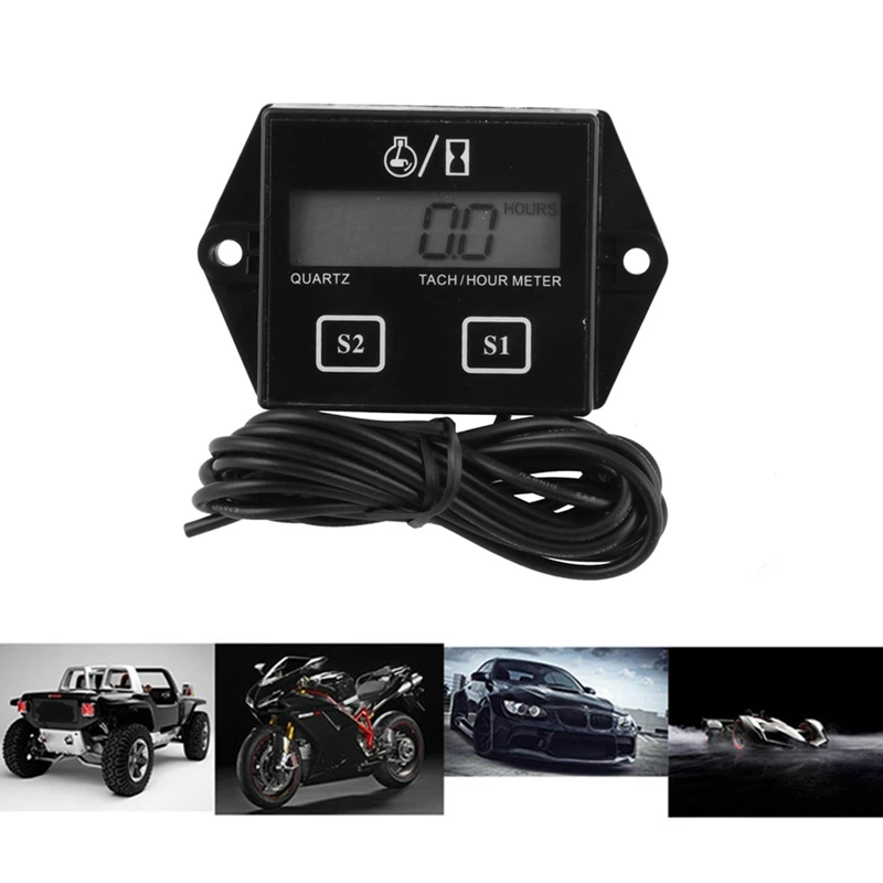 

For all 2 4 stroke Motorcycle Marine chainsaw pit bike Boat Car Digital LCD Tachometer Engine Counter Gauge Tach Hour Meter